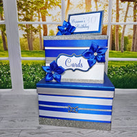 Birthday Card Box, Royal Blue, Silver, White