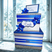 Birthday Card Box, Royal Blue, Silver, White