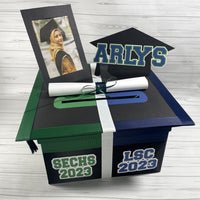 High School to Graduation Card Box, 10x10 - Purple, Black, Green, Blue