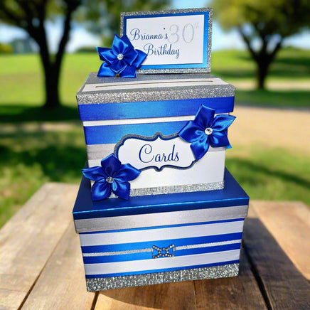 Royal Blue, Silver, and White Birthday Card Box