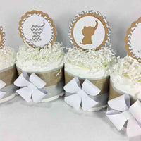 Baby Elephant Diaper Cake Centerpieces, Taupe & Gray