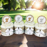 Baby Elephant Silhouette Mini Diaper Cake Centerpieces, Taupe & Gray