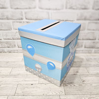 Baby Boy Bear Baby Shower Card Box, Blue & Gray