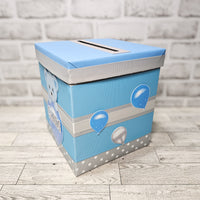 Baby Boy Bear Baby Shower Card Box, Blue & Gray