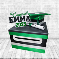 Black, Emerald Green, and White Grad Card Box