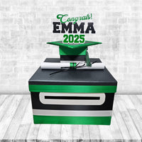 Graduation Card Box, Black, Emerald Green, White 10x10