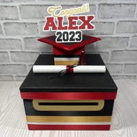 Black, Red, Old Gold, & White 10x10 Graduation Party Card Box
