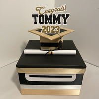 Black, Light Gold, & White 10x10 Graduation Money Box