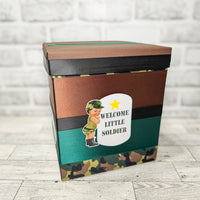 Little Soldier Camouflage Boy Baby Shower Card Box, Black Hair