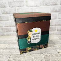 Little Soldier Camouflage Boy Baby Shower Card Box, Blonde Hair