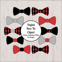 Bow Tie Clipart, Red, Black, Gray, Plaid