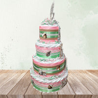 Storybook Diaper Cake Centerpiece, Pink, Mint, Brown