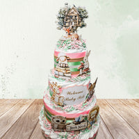 Storybook Diaper Cake Centerpiece, Pink, Mint, Brown