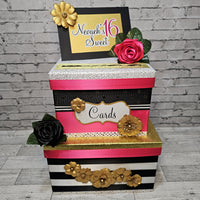 Sweet 16 Card Box, Pink, Black, Gold, White