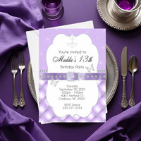 Lavender and Silver Girl Birthday Invitation