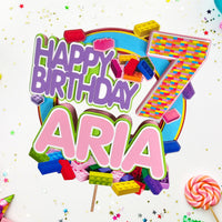 Toy Building Bricks 3D Birthday Cake Topper for Girl
