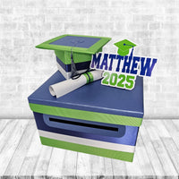 Navy, Lime Green, and White Grad Card Box