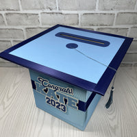 Graduation Cap Card Box - Light Blue, Navy 8x8 Style 4
