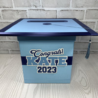 Light Blue & Navy 8x8 Graduation Money Box