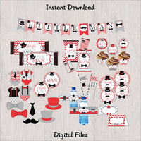 Little Man Printable Party Decorations - Red, Gray, Black
