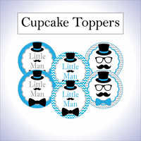 Turquoise, Gray, and Black Little Man Cupcake Toppers