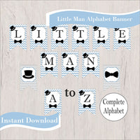 Little Man Printable Party Decorations - Light Blue, Gray, Black