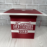 Graduation Cap Card Box - Maroon, White 8x8 Style 2
