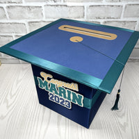 Graduation Cap Card Box - Navy, Teal, Old Gold 8x8 Style 4