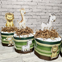Neutral Baby Safari Mini Diaper Cake Centerpieces