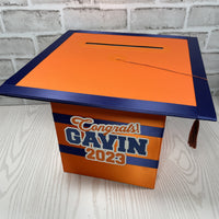 Graduation Cap Card Box - Orange & Navy 8x8 Style 2