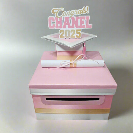 Pink, White, and Light Gold Graduation Card Box