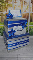 Birthday Card Box, Royal Blue, Silver, White
