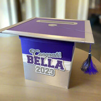 Grad Party Card Box - Purple, Silver, White 8x8 Style 5