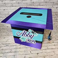 Large Graduation Cap Card Box, Royal Purple, Turquoise, Black