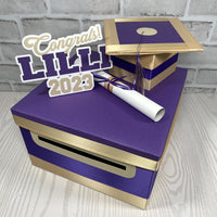 Purple & Light Gold 10x10 Graduation Card & Money Box