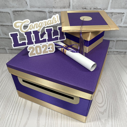 Purple & Light Gold 10x10 Graduation Card & Money Box