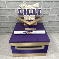 Purple & Light Gold 10x10 Graduation Money Box