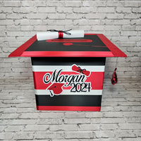 Large Graduation Cap Card Box, Black, Red, White