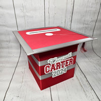 Graduation Cap Card Box - Red, Silver, White 8x8 Style 2