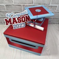 Red & Light Blue 10x10 Graduation Card & Money Box