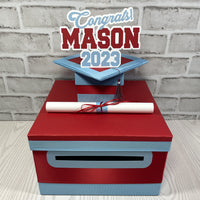 Red & Light Blue 10x10 Graduation Money Box
