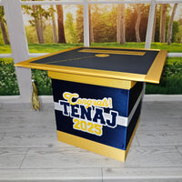 Graduation Cap Card Box, Dark Navy, Yellow Gold 8x8 Style 3
