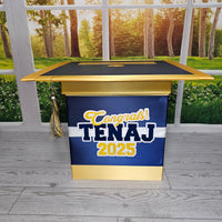 Graduation Cap Card Box, Dark Navy, Yellow Gold 8x8 Style 3