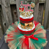 Christmas Santa Baby Tutu Diaper Cake Centerpiece