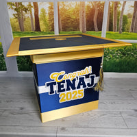 Graduation Cap Card Box, Dark Navy, Yellow Gold 8x8 Style 3