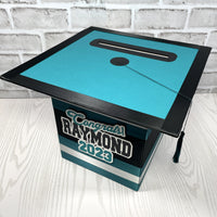 Graduation Cap Card Box - Teal, Black, Silver 8x8