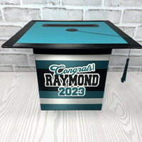 Graduation Cap Card Box - Teal, Black, Silver 8x8