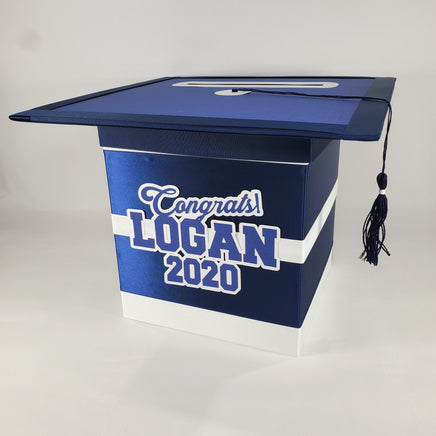 Navy and White Graduation Card Box