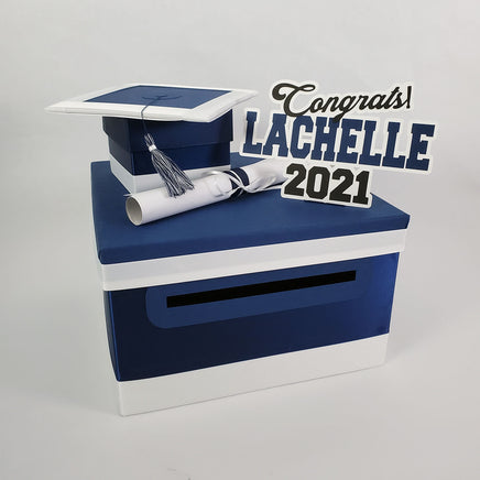 Navy & White Graduation Card Box
