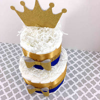 Little Prince 2 Tier Diaper Cake, Royal Blue, Gold